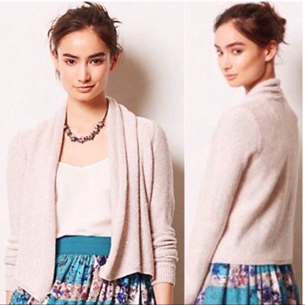 Anthro Knitted &Knotted Sequin Blush/Pink Cardigan